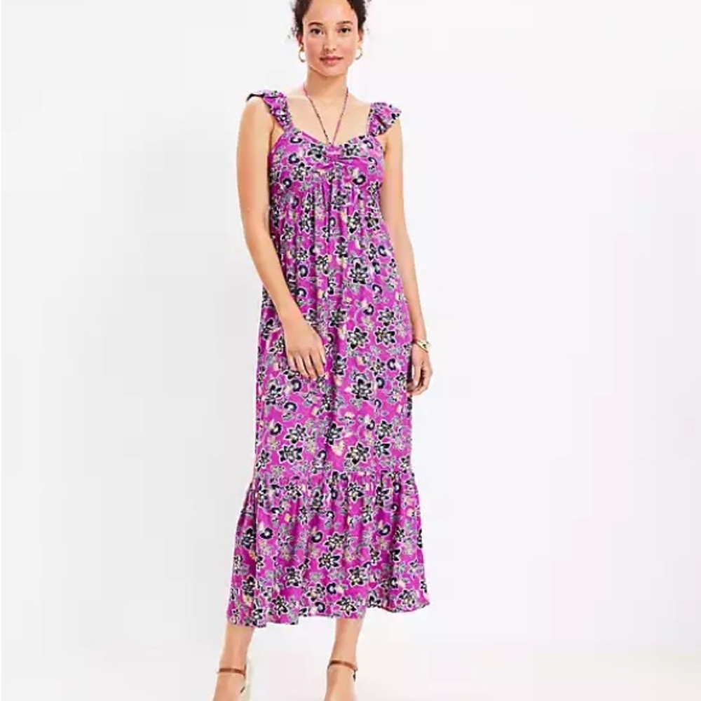 Loft Floral Purple Maxi Dress size 10